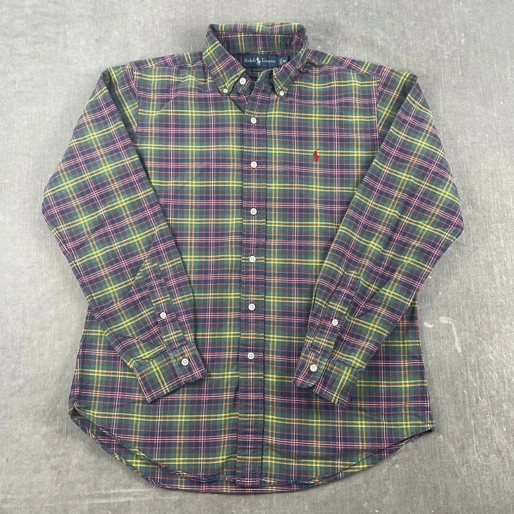 Polo Ralph Lauren Men M Green Plaid Button Down Shirt Custom Fit Pony Logo